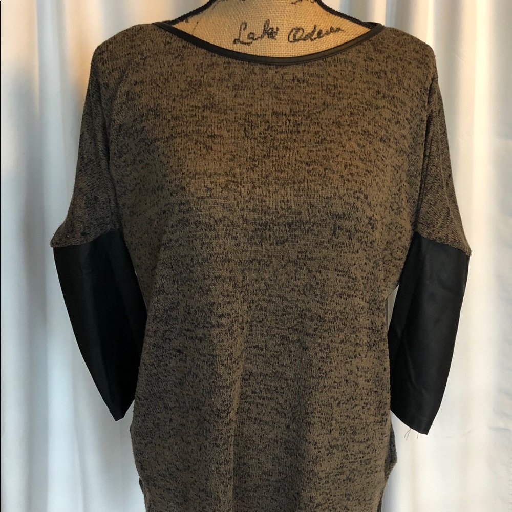 Knit Top with Faux Leather Sleeves